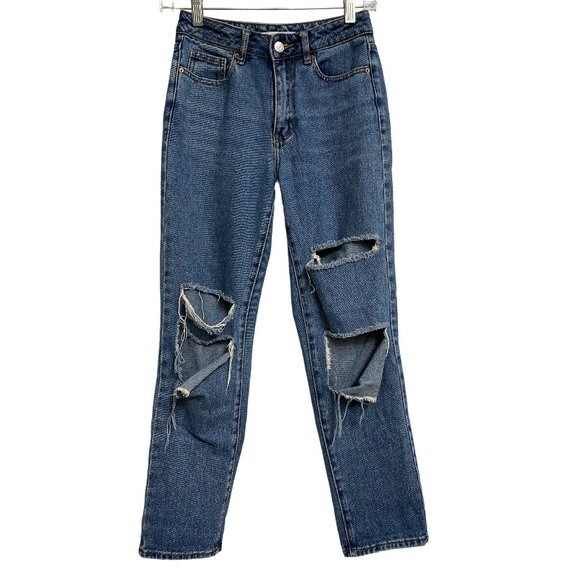 PacSun Distressed Mom Jeans Women's Size 24 Blue Ripped High Waist Grunge Y2K - Picture 1 of 15